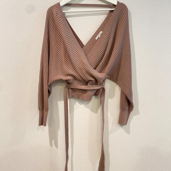 Crossover Tie Open Back Sweater by Love Tree – Light Brown (Size Small) - Picture 7 of 8